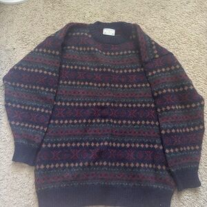 Burton Men's Navy and Red Patterned Crewneck Sweater. Made with pure new wool